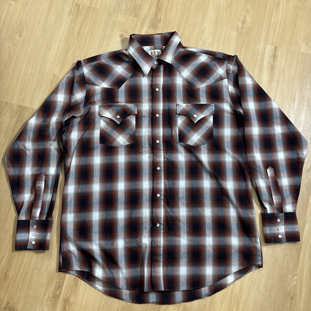 Ely Cattleman Pearl Snap Large Plaid Shirt Red And Black Western Cowboy